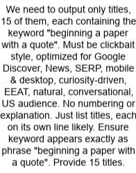 We Need To Output Only Titles, 15 Of Them, Each Containing The Keyword 