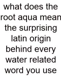 What Does The Root Aqua Mean The Surprising Latin Origin Behind Every Water Related Word You Use