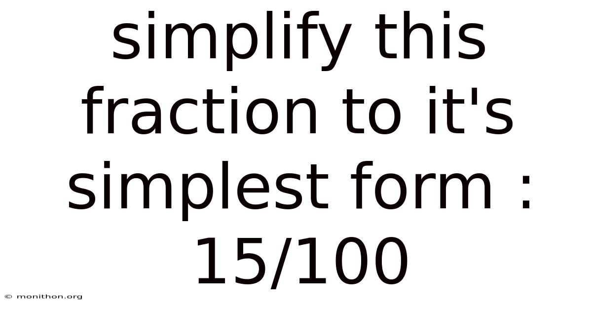 Simplify This Fraction To It's Simplest Form : 15/100