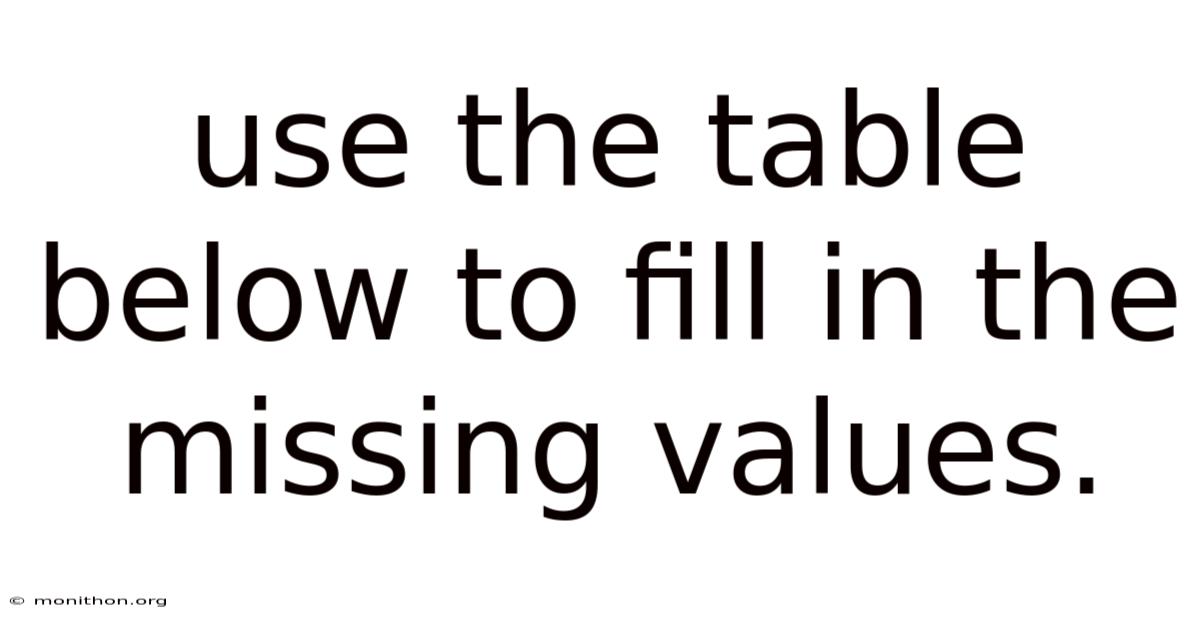 Use The Table Below To Fill In The Missing Values.